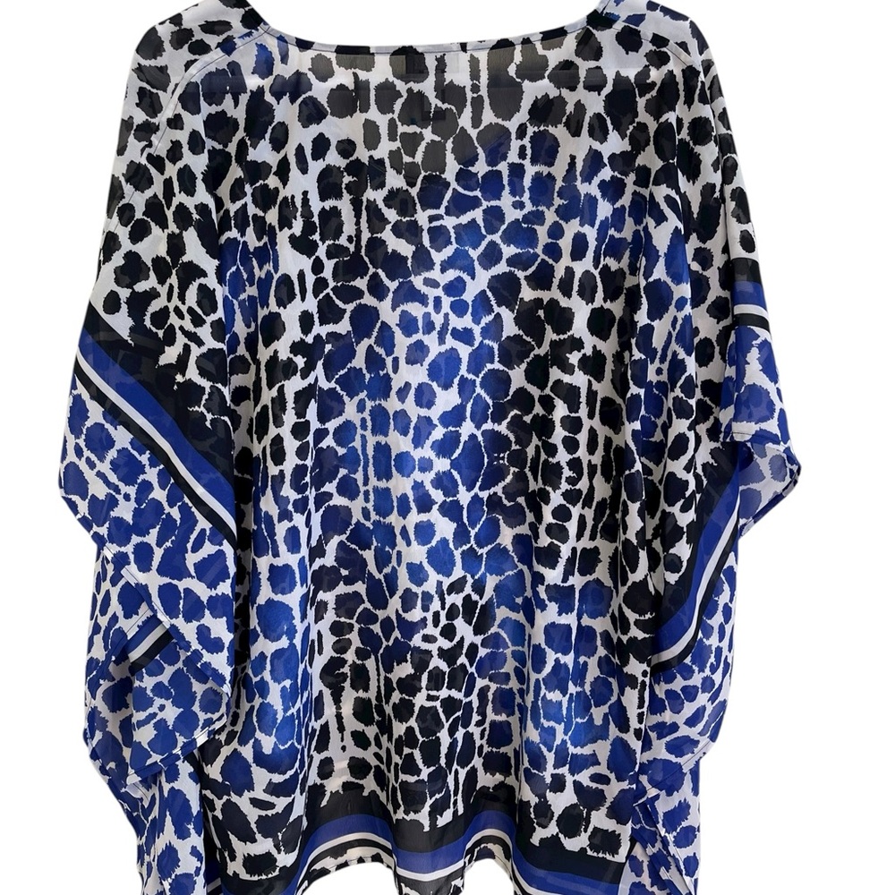 Travelers Collections - Chico's Resortwear Blue and Black Animal Print Poncho